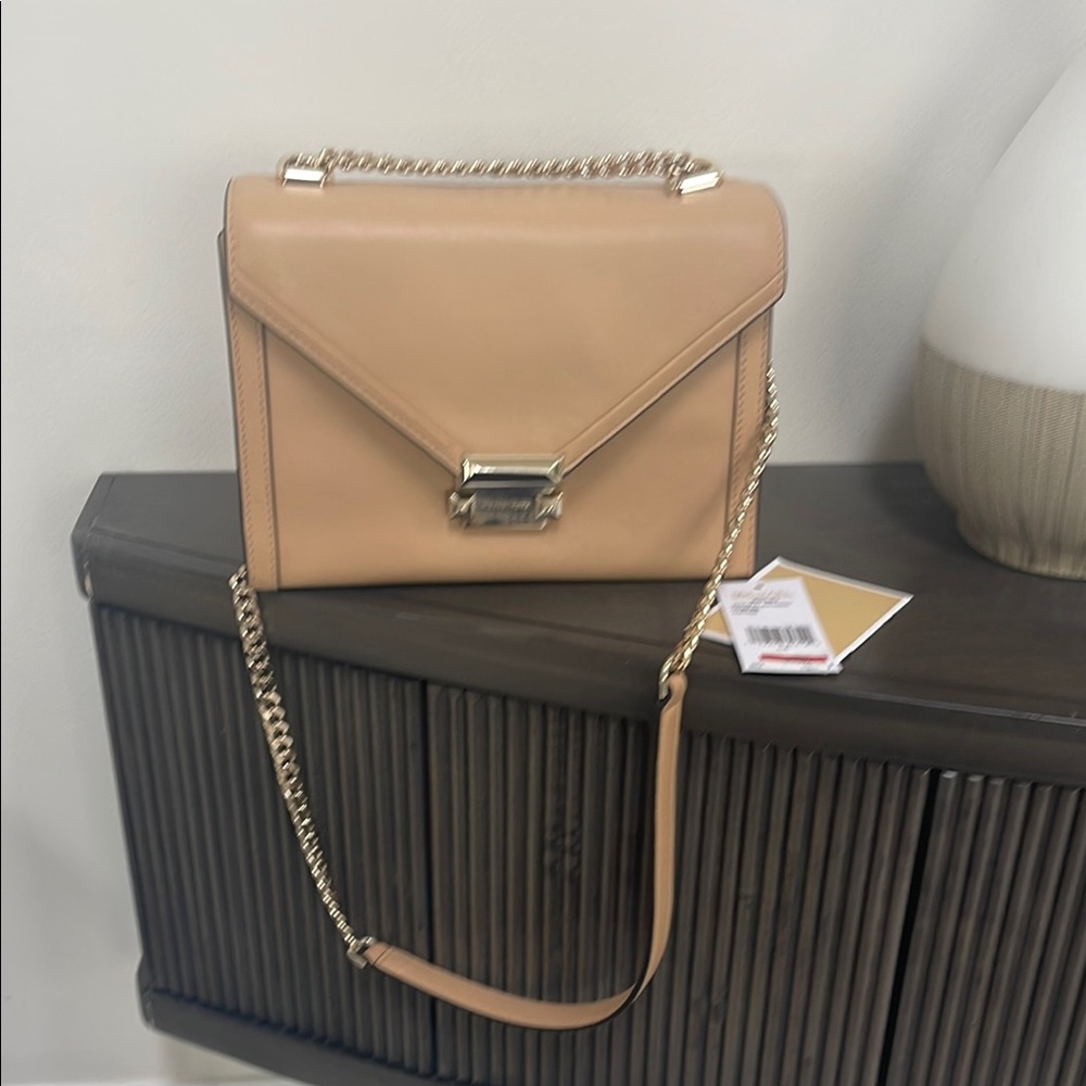 Michael Kors Tan Crossbody Bag (Whitney) with Elegant Chain Strap